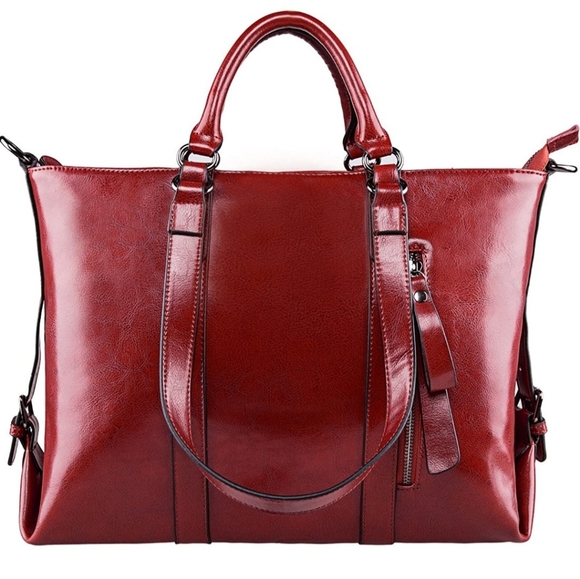 (SOLD) 3-Way Genuine Leather Shoulder Bag Work Tote Handbag - Picture 6 of 12